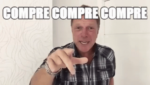 Meme de Ciro Bottini, ex-apresentador do canal Shotime, com o bordão "compre, compre, compre" popularizado por ele