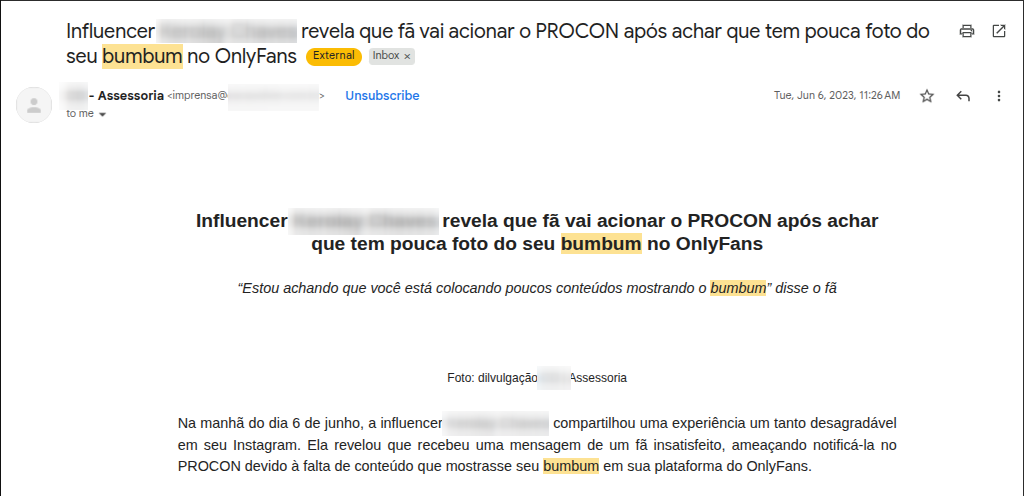 influencer diz que fã ameaçou acionar o procon por fotos no onlyfans